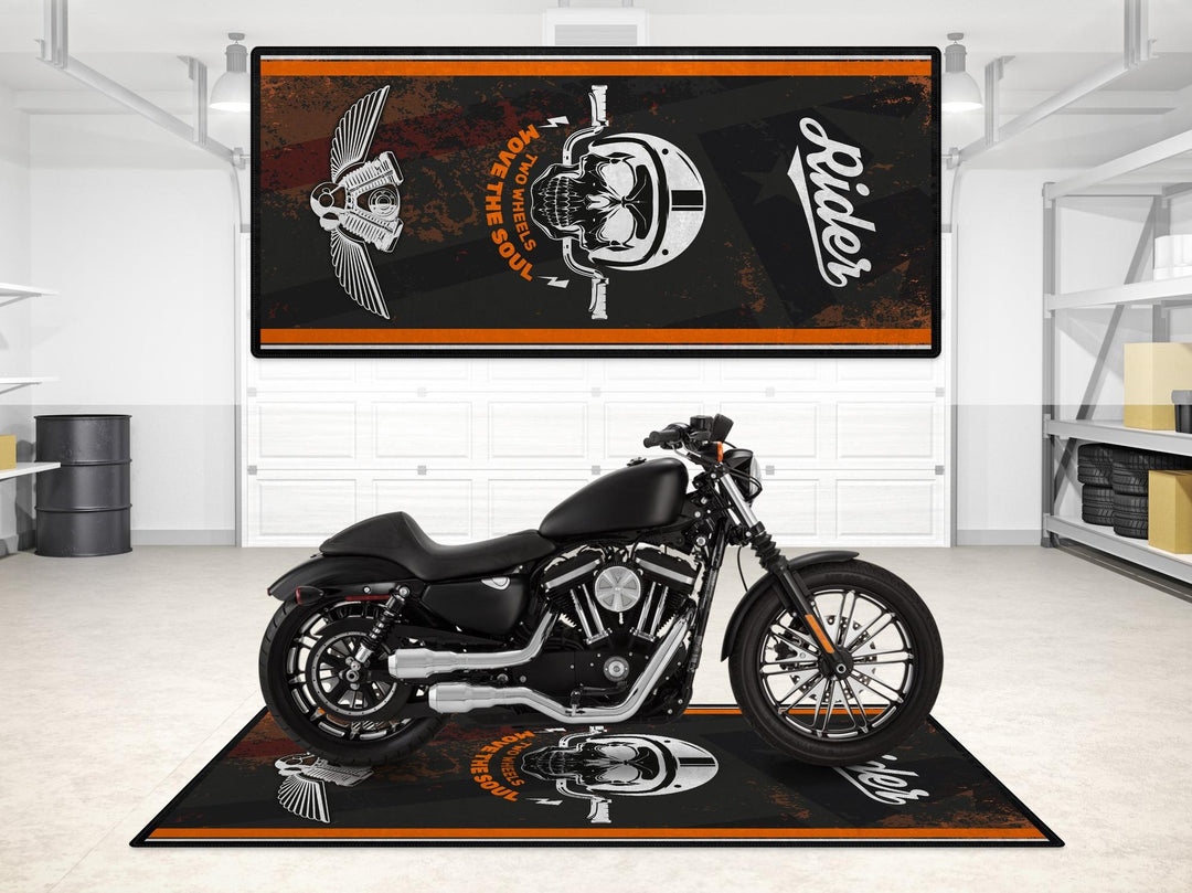 Harley Davidson Chopper Black Rider Skull Garage mat, parking mat, pit mat, showroom rug, garage floor protection motorcycle.