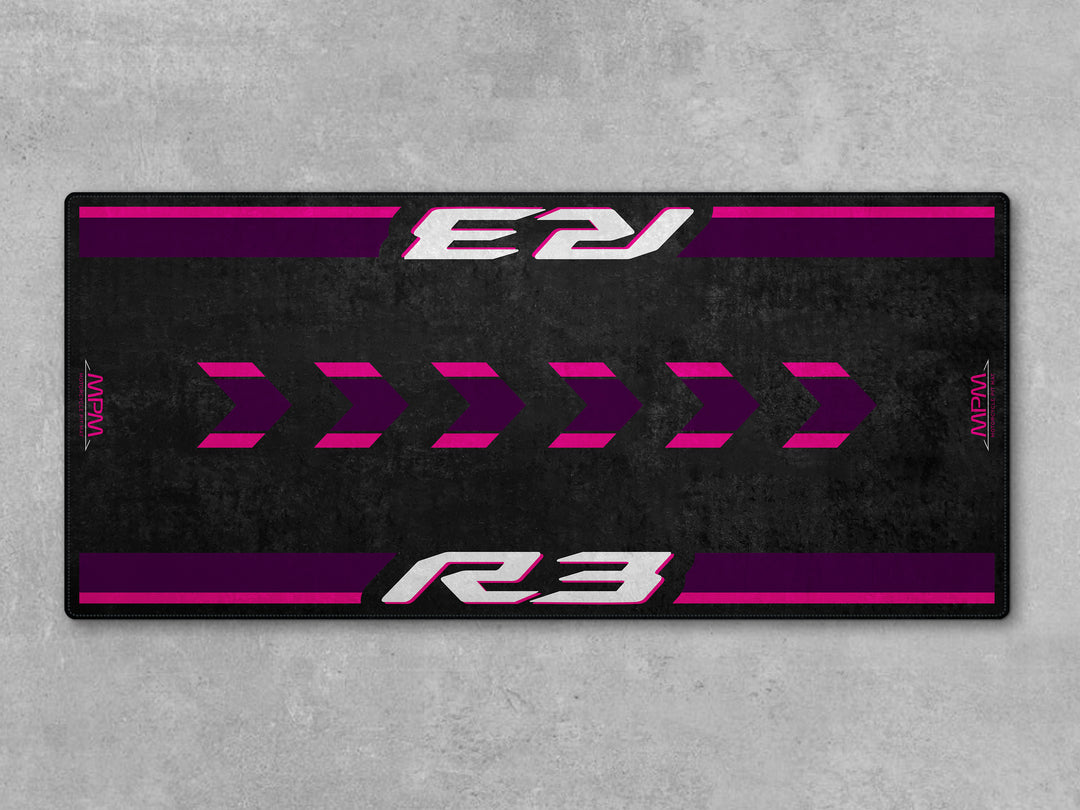 Floor cover rug for Yamaha R3, a perfect parking mat for motorcycle gear and rider essentials.

