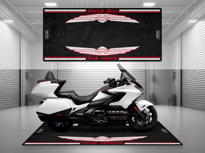Garage mat for Honda Goldwing Pearl White. Thermoplastic Rubber floor cover offering garage floor protection with a sleek showroom finish.
