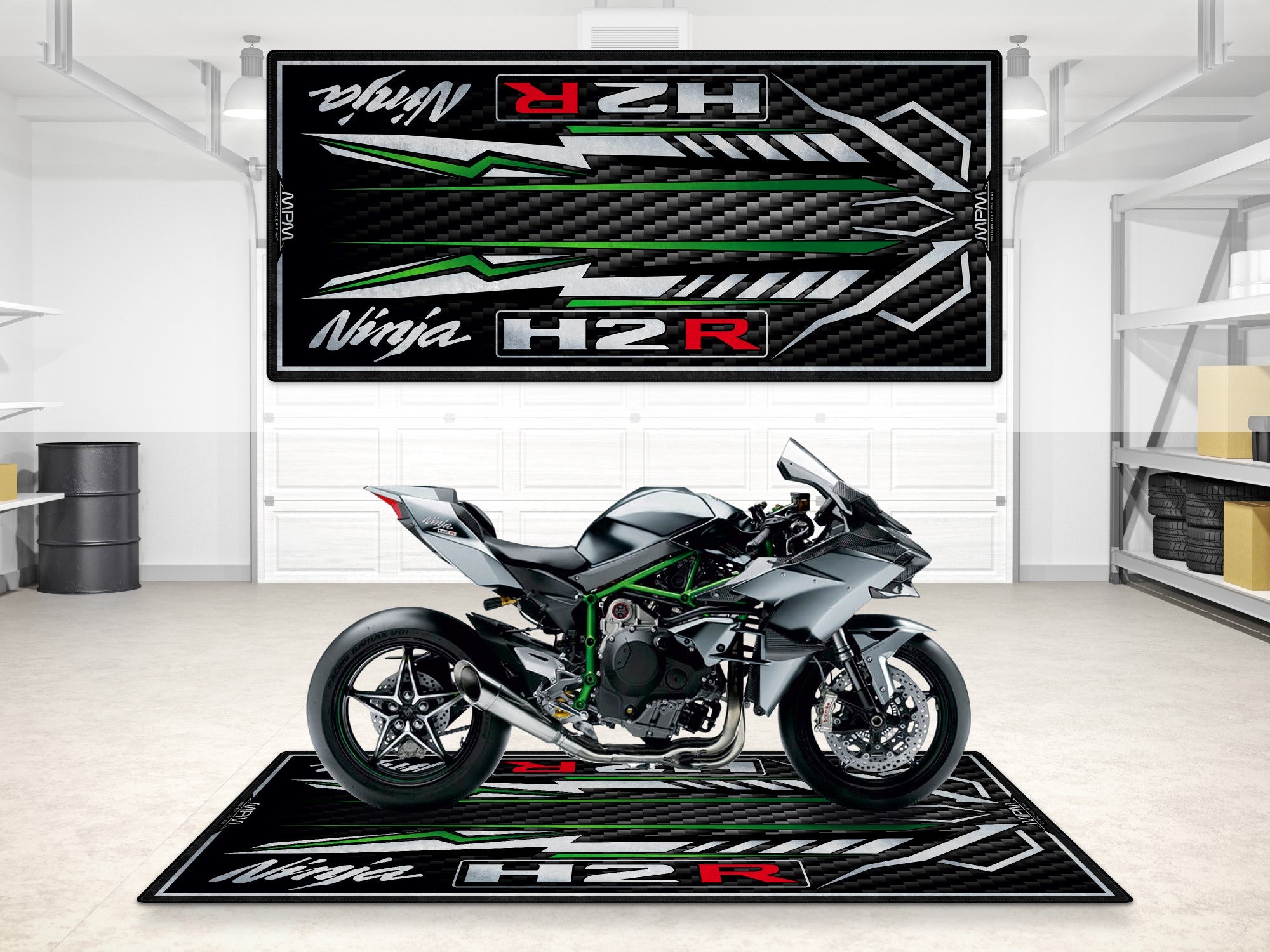 Kawasaki Motorcycle Mat - Personalized Garage Floor Display Mat 