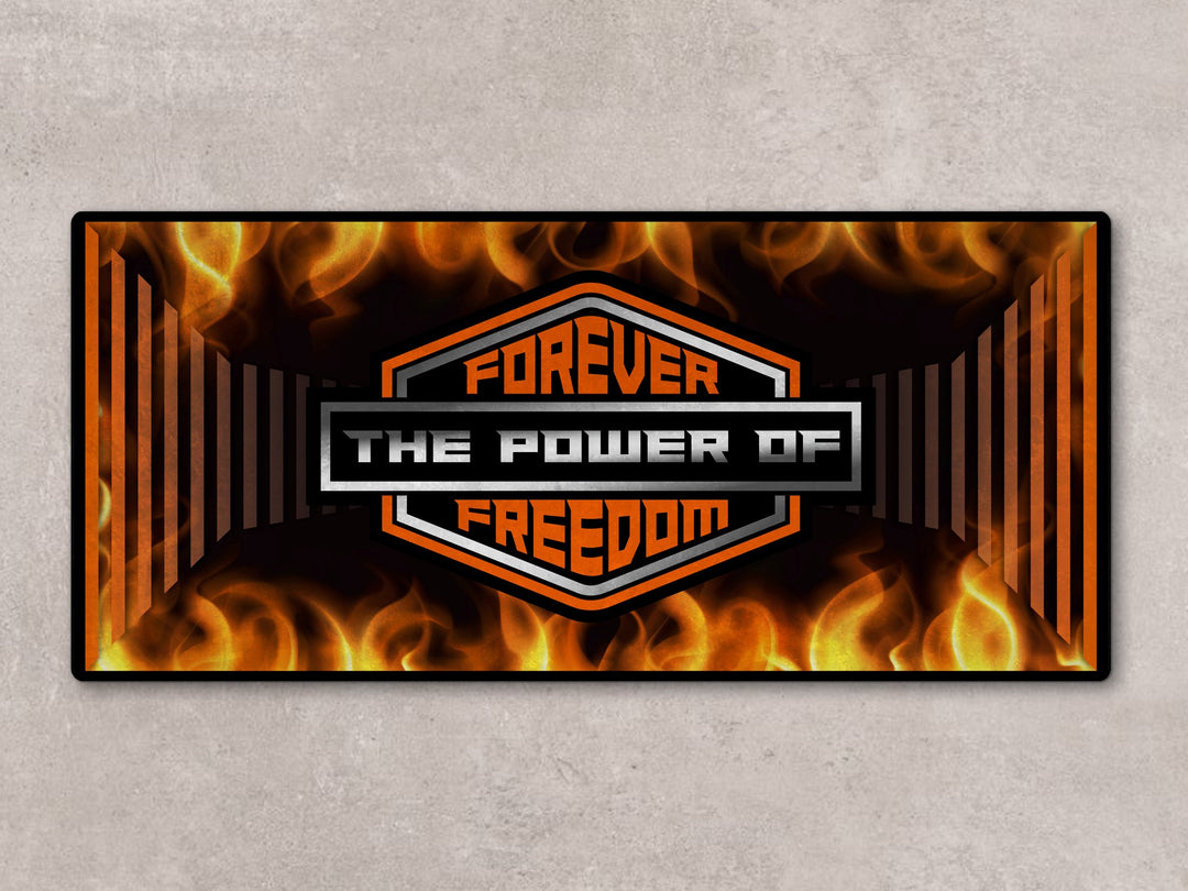 Motorcycle Mat Flame Design for Chopper, Cruiser, Touring, Sport Motorcycle "Forever The Power of Freedom" - MM7241