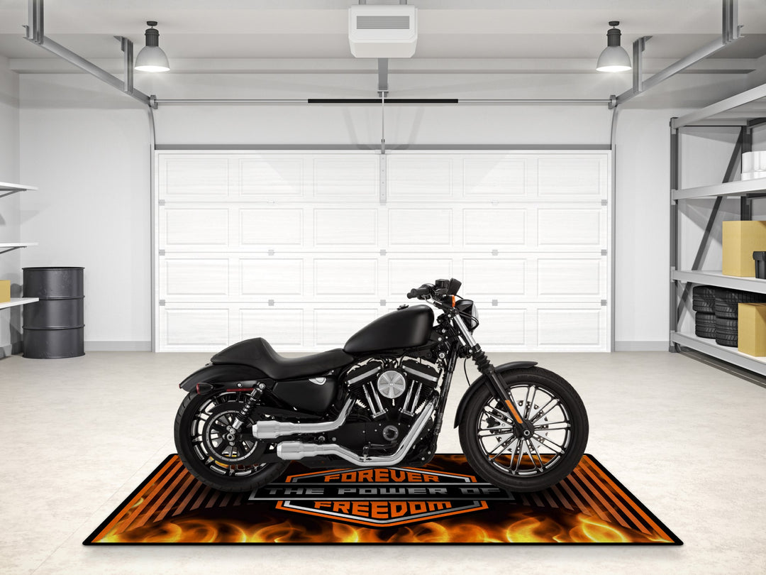 Motorcycle Mat Flame Design for Chopper, Cruiser, Touring, Sport Motorcycle "Forever The Power of Freedom" - MM7241