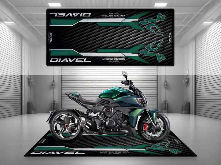 Ducati Bentley Diavel Mulliner Limited Edition Green-Black Motorcycle Garage mat for parking mat pit mat floor cover display.
