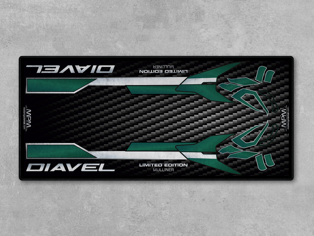 Ducati Bentley Diavel Mulliner Limited Edition Green-Black Motorcycle Garage mat rug carpet accessory gift for showroom bike zone.
