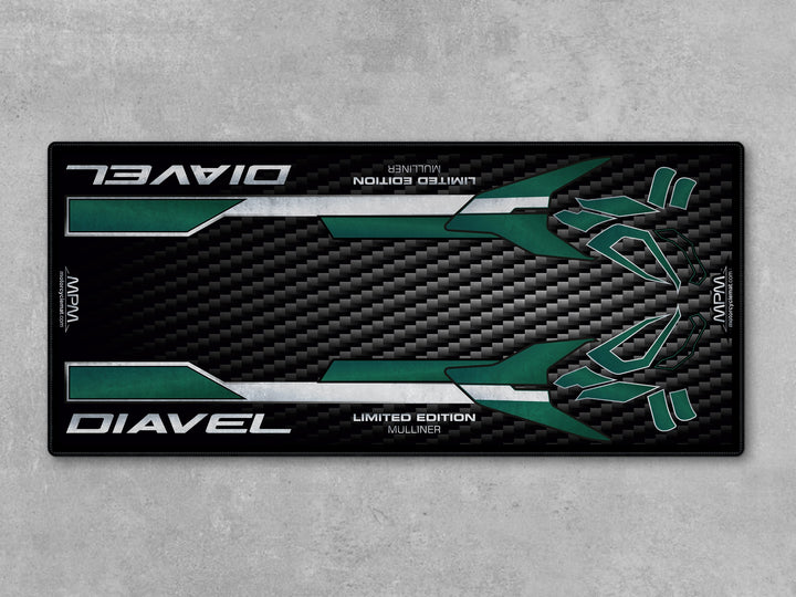 Ducati Bentley Diavel Mulliner Limited Edition Green-Black Motorcycle Garage mat rug carpet accessory gift for showroom bike zone.
