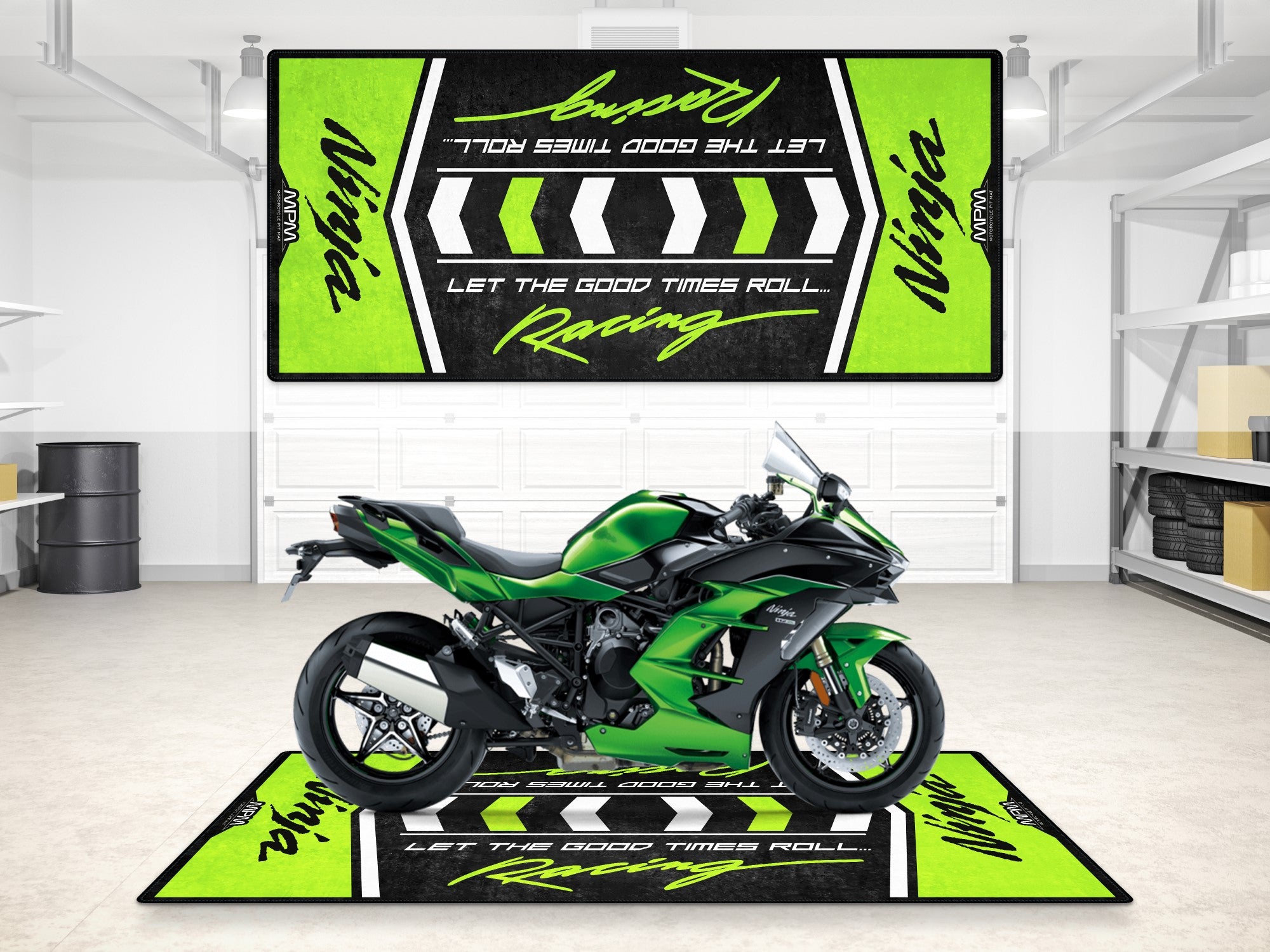Kawasaki Motorcycle Mat - Personalized Garage Floor Display Mat 
