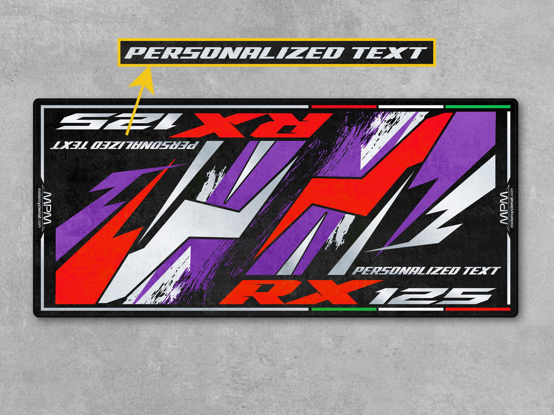 Custom rug for Aprilia RX 125 Cubozoa White. Garage carpet, pit mat, and parts-focused gift for dual sport riders seeking style and surface protection.
