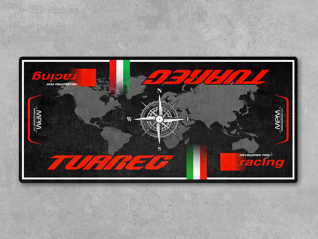 Floor mat for Aprilia Tuareg 660 Hailstorm White. Motorcycle gift and parking pad designed for dual-sport riders and functional garage spaces.
