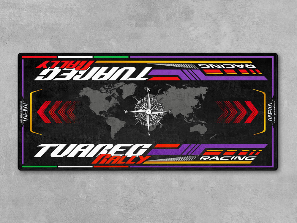 Aprilia Tuareg 660 Rally garage mat. Heavy-duty garage floor mat for off-road and adventure bike storage, pit display, or everyday garage protection.
