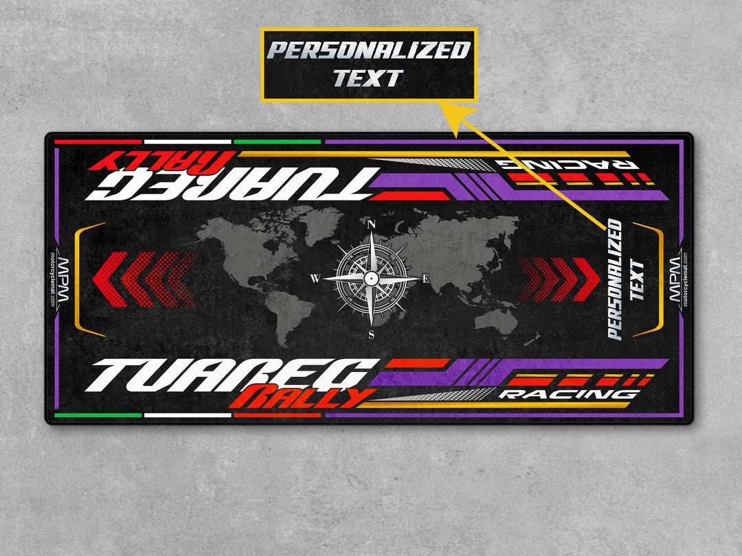 Custom parking mat for Aprilia Tuareg 660. Adventure-ready garage pad and rider gift for rally enthusiasts who want to protect and display their bike.

