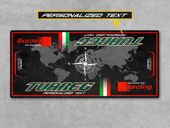 Aprilia Tuareg 660 Tornado Green custom garage floor rug. Perfect mat for parts protection, rider gift, or dual-sport adventure display mat.
