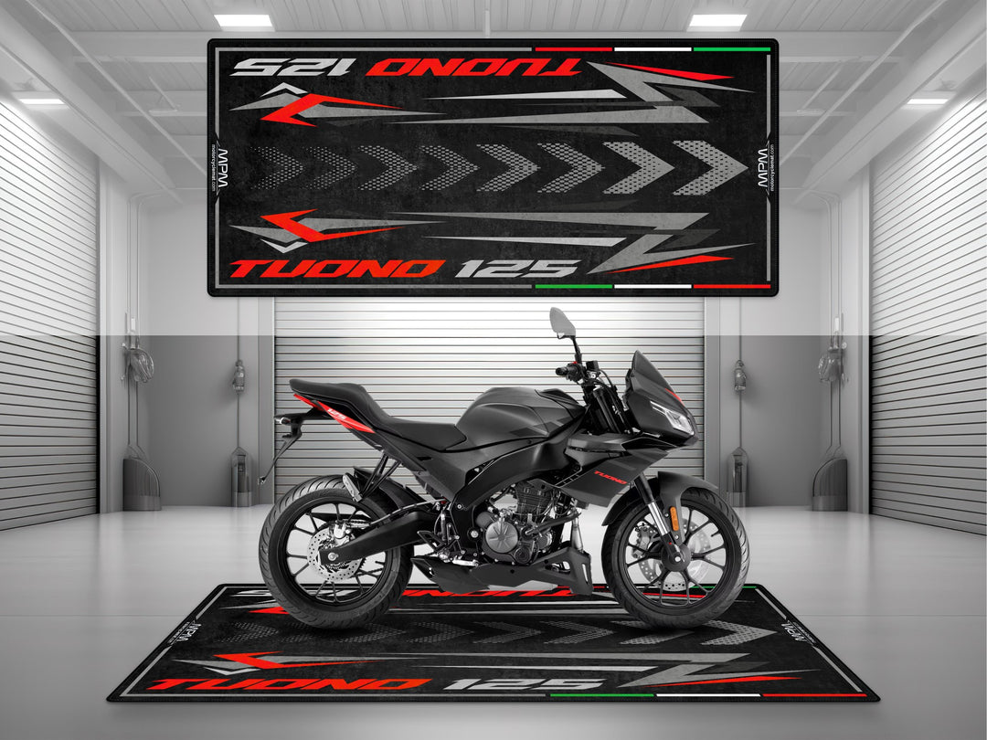 Garage and parking mat for Aprilia Tuono 125 Mamba Grey. Motorcycle parts floor cover and gift accessory for garage styling, pit zones, or track prep.
