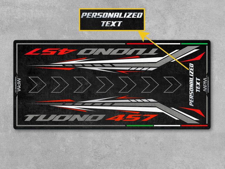 Custom parking mat for Aprilia Tuono 457 Puma Gray. Garage-ready floor cover and parts-focused gift for riders seeking personalized bike setup.
