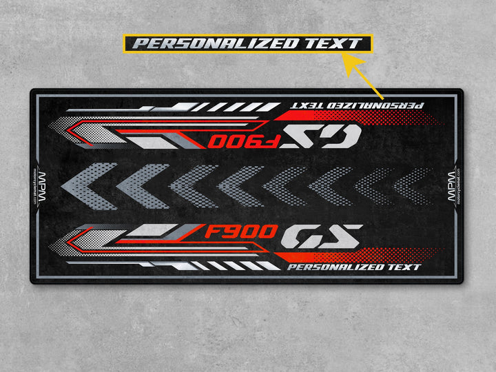 Personalized garage mat for BMW F900 GS – stylish carpet and accessory base for off-road rider zone, perfect as a motorsport gift.
