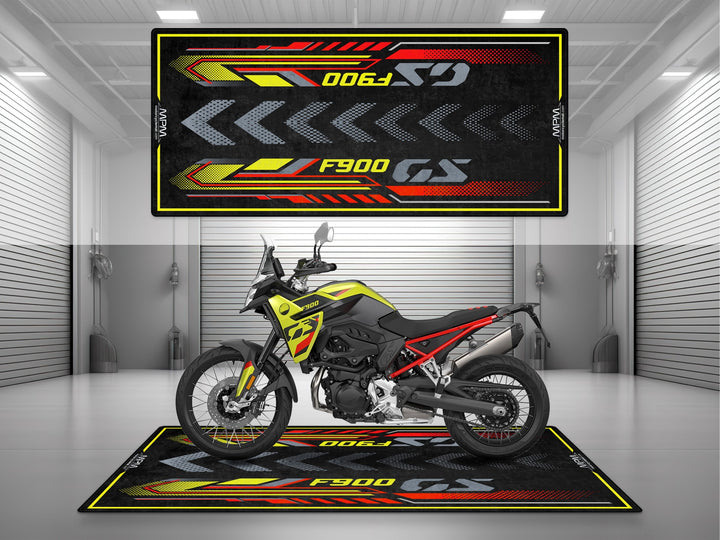 F900 GS Passion motorcycle on a custom garage mat – ideal for parking mat, pit mat, floor cover, or showroom display use.