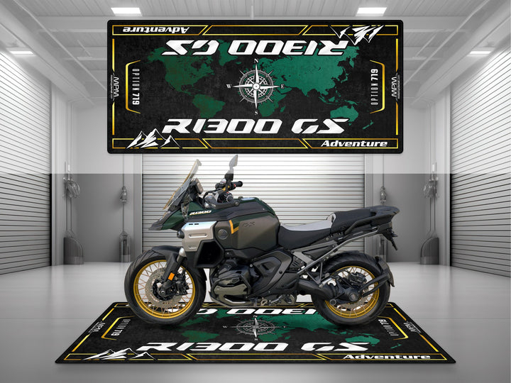 BMW R1300GS Option 719 Karakorum garage mat – premium parking mat and floor cover for showroom or racetrack use.
