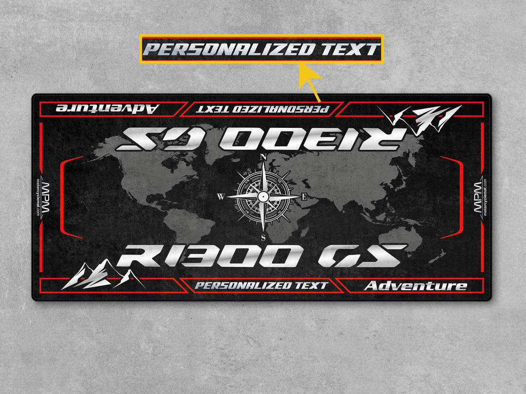Personalized pit mat for Racing Red Solid R1300GS – a unique custom floor cover and perfect gift for riders.
