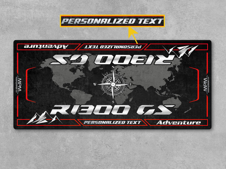 Personalized pit mat for Racing Red Solid R1300GS – a unique custom floor cover and perfect gift for riders.
