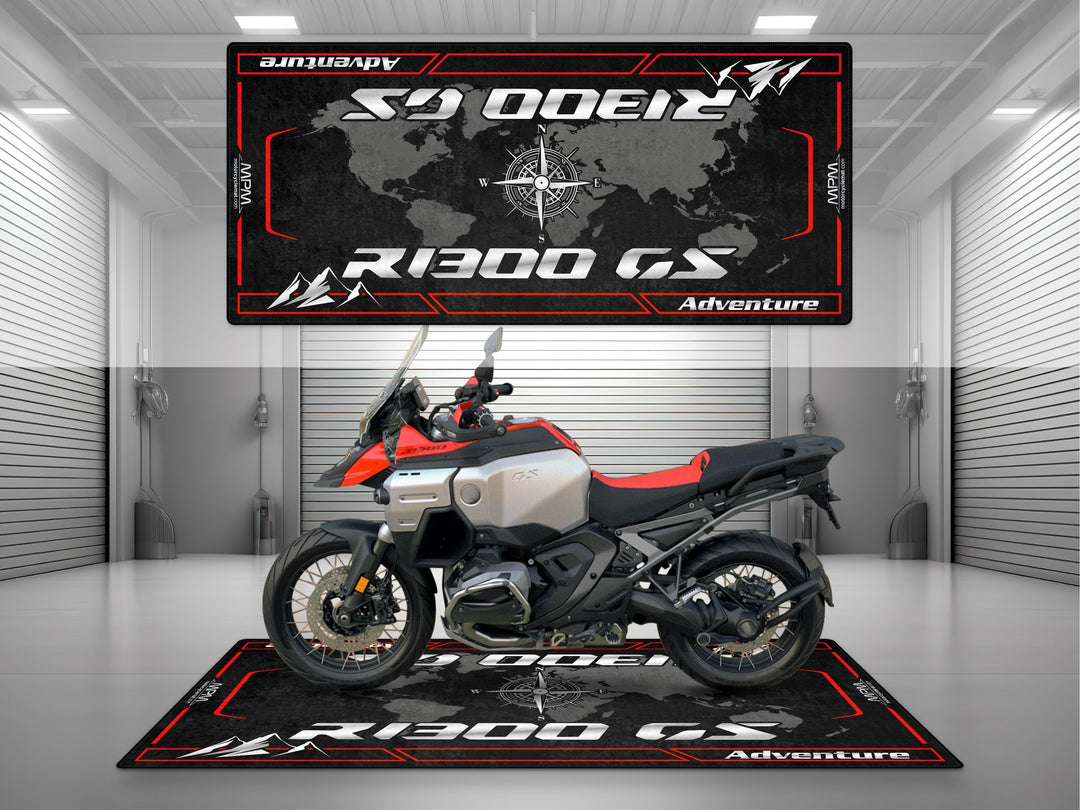 BMW R1300GS Adventure Racing Red Solid garage mat – ideal parking mat and floor cover for showroom or racetrack.
