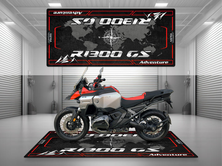 BMW R1300GS Adventure Racing Red Solid garage mat – ideal parking mat and floor cover for showroom or racetrack.
