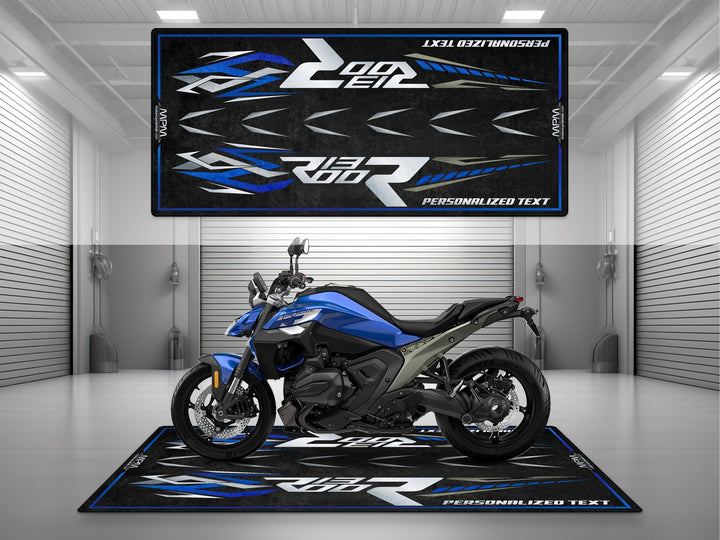 Custom pit rug for BMW R1300 R Exclusive. Perfect rider essentials item and a unique motorcycle gift for fans of exclusive BMW style.
