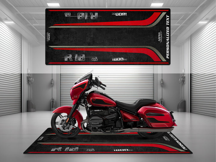 Custom pit rug for Dragonfire Red R18 B – a must-have motorcycle gear for your superbike garage. Great gift, rider essential, and parts mat.
