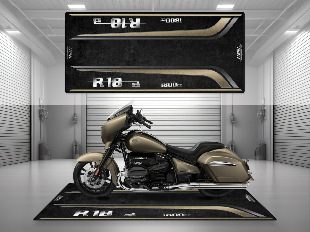 Garage mat for BMW R18 B in Manhattan Matte – Thermoplastic Rubber floor cover for racetrack, showroom, or your premium track prep zone.