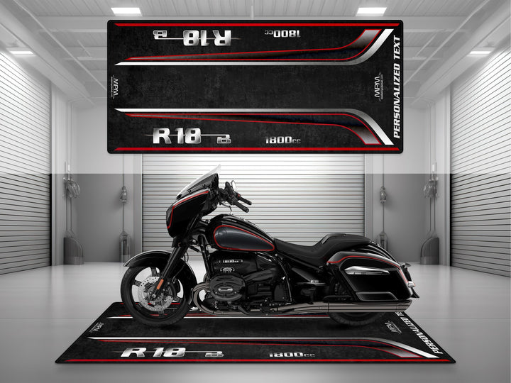 Custom pit rug for Black Pearl R18 B – essential motorcycle gear for your superbike garage. Premium rug for rider, parts, and accessories.