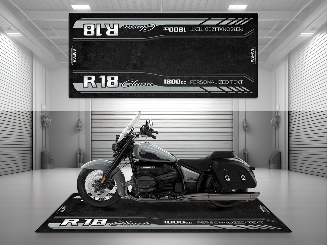 Custom pit rug for Brooklyn Gray R18 Classic – Thermoplastic Rubber rug for motorcycle gear, rider essentials, parts, and superbike garage.