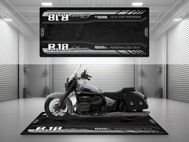Custom pit rug for Brooklyn Gray R18 Classic – Thermoplastic Rubber rug for motorcycle gear, rider essentials, parts, and superbike garage.
