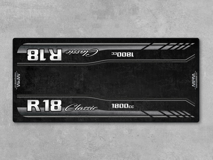 Parking mat for R18 Classic – matte gray cruiser pit mat and carpet for any dual sport setup or bike zone. Made for bold motorcycle display.