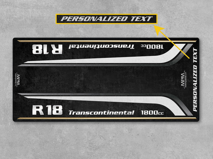 Personalized motorcycle mat for BMW R 18. Adds flair to your superbike garage and supports rider essentials during maintenance and track prep.