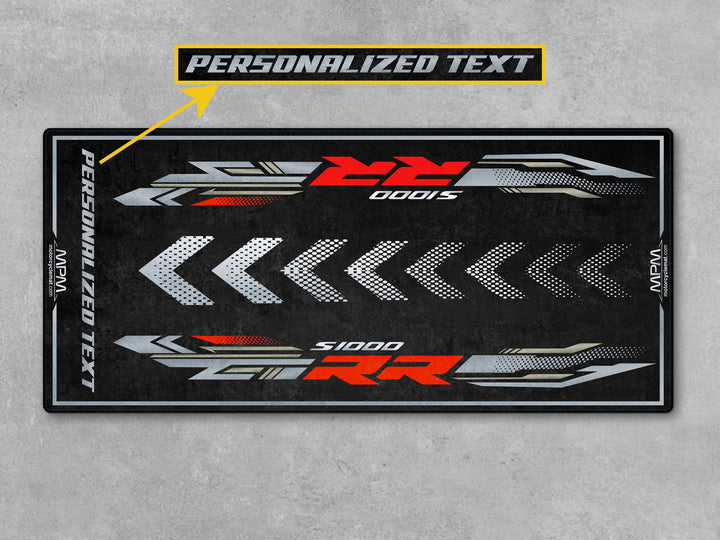 Custom garage mat for S1000RR Sport – the perfect motorcycle gear gift and accessory for dual sport setup and track prep.
