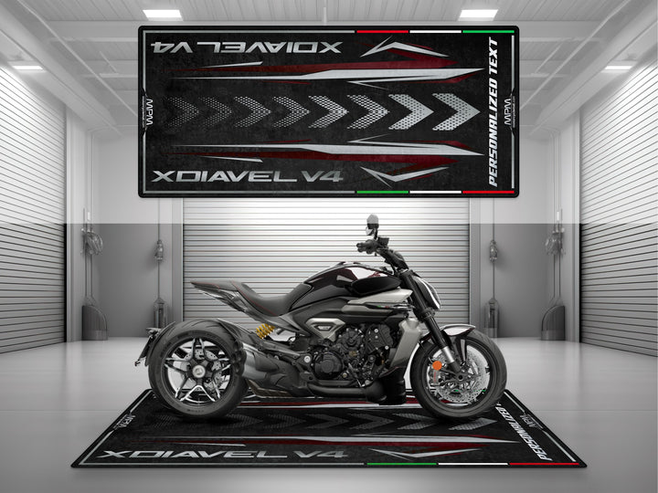 Floor cover and carpet mat for Ducati XDiavel V4. Ideal for racetrack prep, rider essentials zone, or showroom-level motorcycle gear setup.
