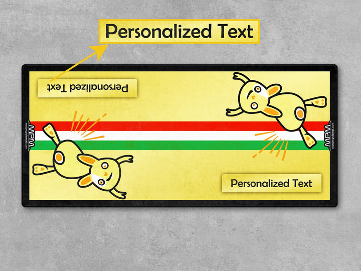 Personalized text banner with cartoon characters on a gray background