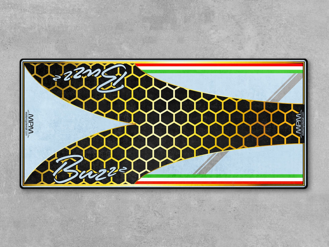 Personalized pit mat for Vespa lovers. Ideal as a motorcycle display rug, accessory or gift for riders who value track prep and style.
