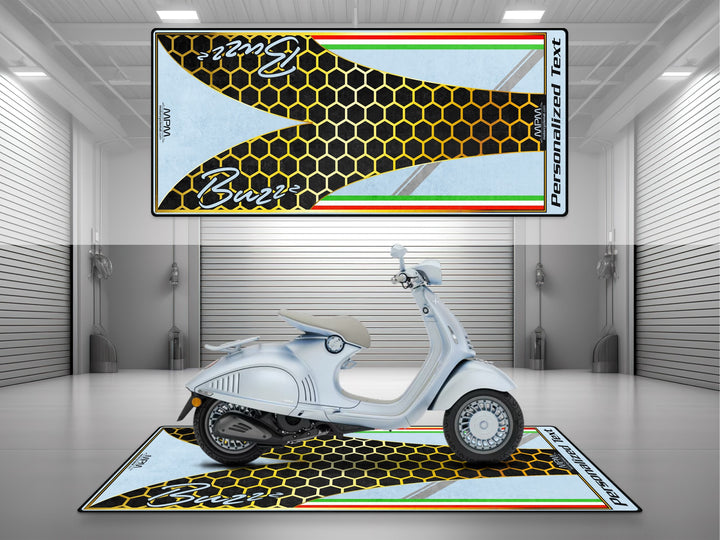 Floor cover with unique design for Vespa 946. This showroom-ready carpet is perfect for racetrack setups and rider essentials.
