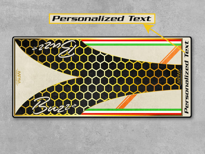 MPM Custom Works motorcycle display mat for Vespa GTV. A premium bike zone rug for superbike garages and motorcycle gear setups.
