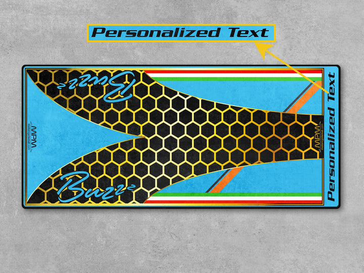MPM Custom Works custom pit rug for Vespa Sprint. Durable rug for superbike garage, motorcycle gear area, or parts station.
