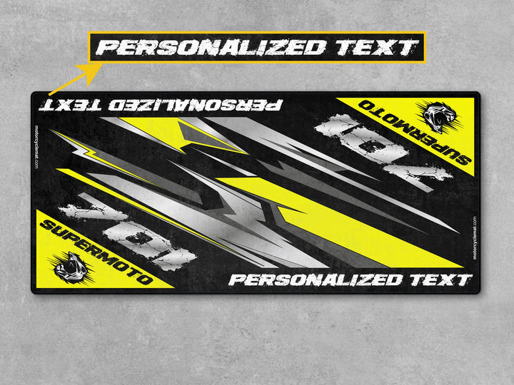 Husqvarna 701 Supermoto Black-Yellow Custom Motorcycle Garage mat, gift for riders, showroom carpet, superbike garage floor cover.
