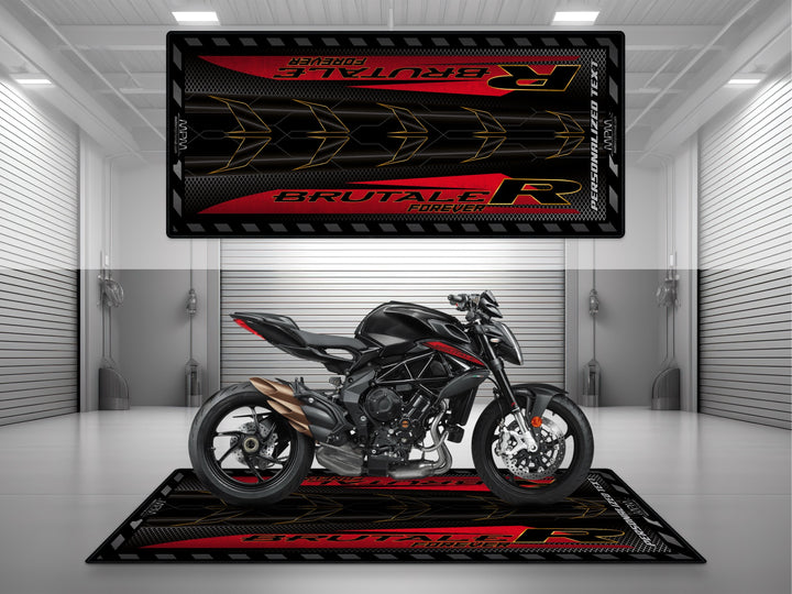 Brutale R Nero Carbon Metal Motorcycle Garage mat – personalized pit rug with name or number, Thermoplastic Rubber base.


