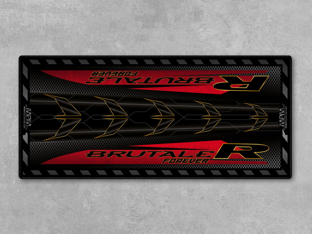 Brutale R Nero Carbon Metal Motorcycle Display mat – premium black showroom rug, perfect parking mat for superbike garage.
