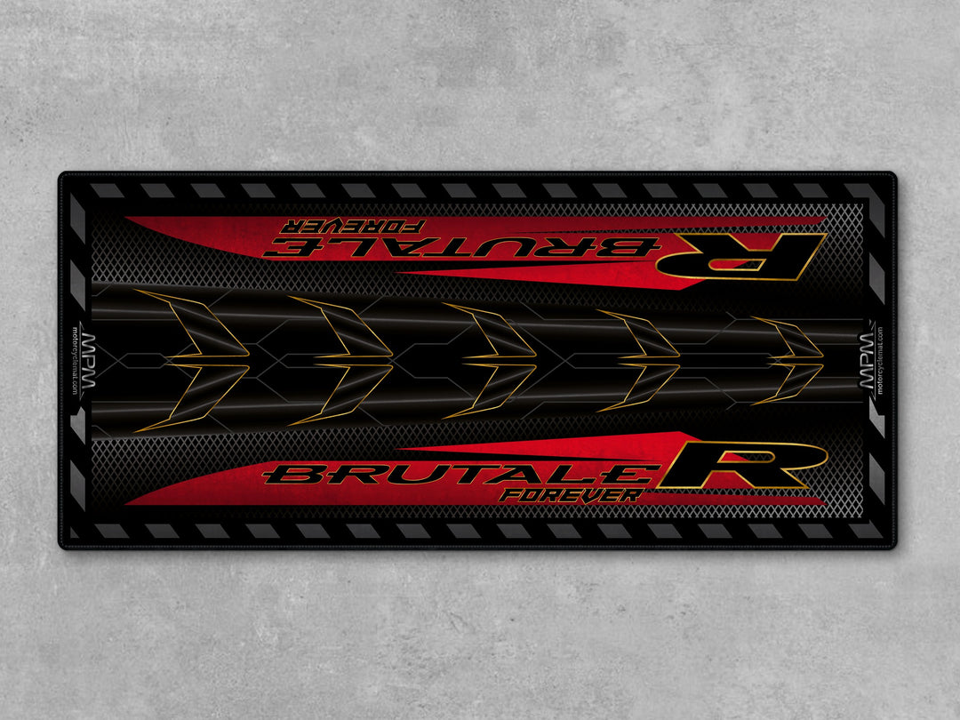 Brutale R Nero Carbon Metal Motorcycle Display mat – premium black showroom rug, perfect parking mat for superbike garage.
