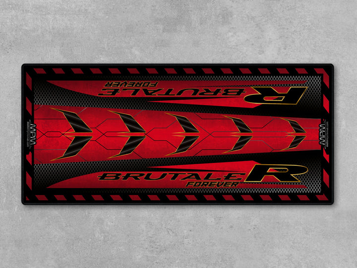 Agusta Brutale R Rosso Follia Metal motorcycle display mat – durable Thermoplastic Rubber pit rug, premium garage floor protection.
