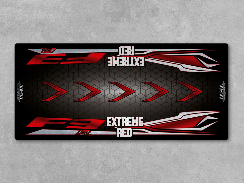 MV Agusta F3R Extreme Red motorcycle display mat – durable Thermoplastic Rubber pit rug, showroom and garage decor.
