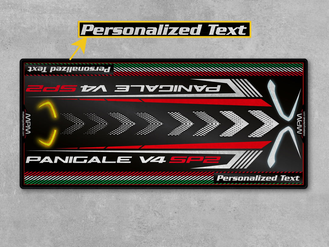 Ducati Panigale V4 SP2 Black Motorcycle Garage Mat personalized MPM motorcycle display accessory