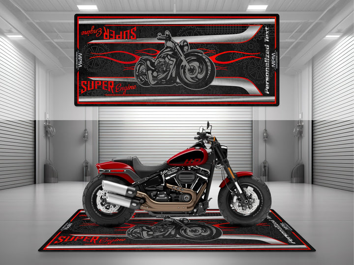 Yamaha V Star White Motorcycle Garage mat – durable parking mat, track prep rug, showroom motorcycle display floor cover.
