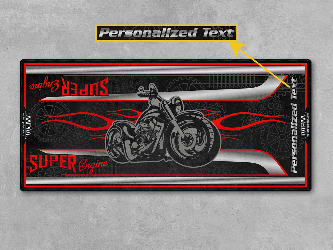 Honda Shadow Silver Motorcycle Garage mat – personalized custom pit rug, rider gear accessory, superbike garage carpet.
