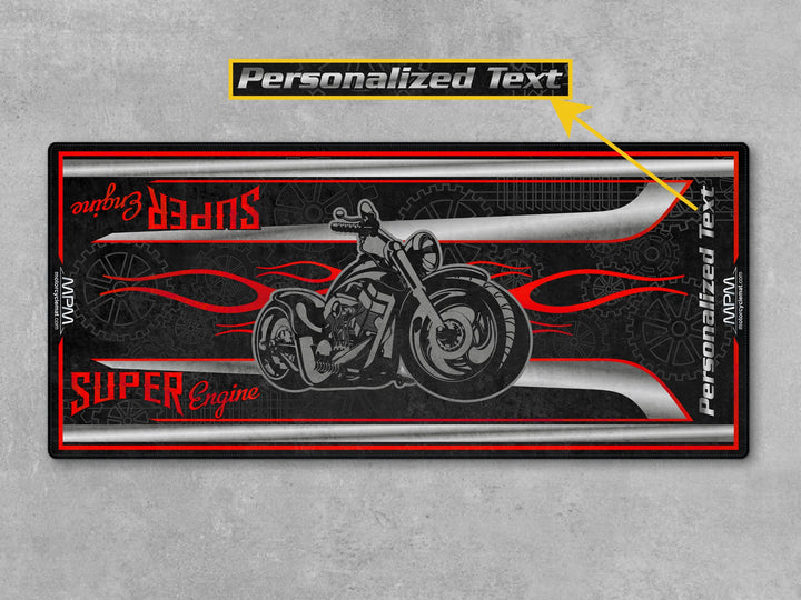 Honda Shadow Silver Motorcycle Garage mat – personalized custom pit rug, rider gear accessory, superbike garage carpet.
