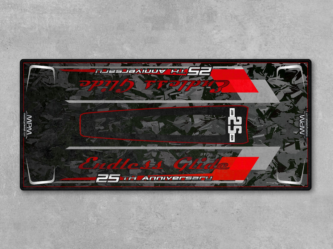 Harley Davidson Road Glide 25th Anniversary Black-Red Motorcycle Garage mat, racetrack prep pit rug, motorcycle display carpet, rider essentials.
